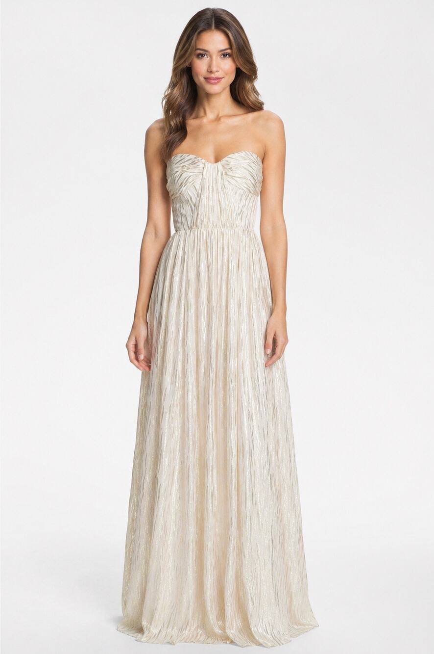 ERIN Erin Fetherston Coralie Foiled Silk Champagne Strapless Formal Gown Size 6